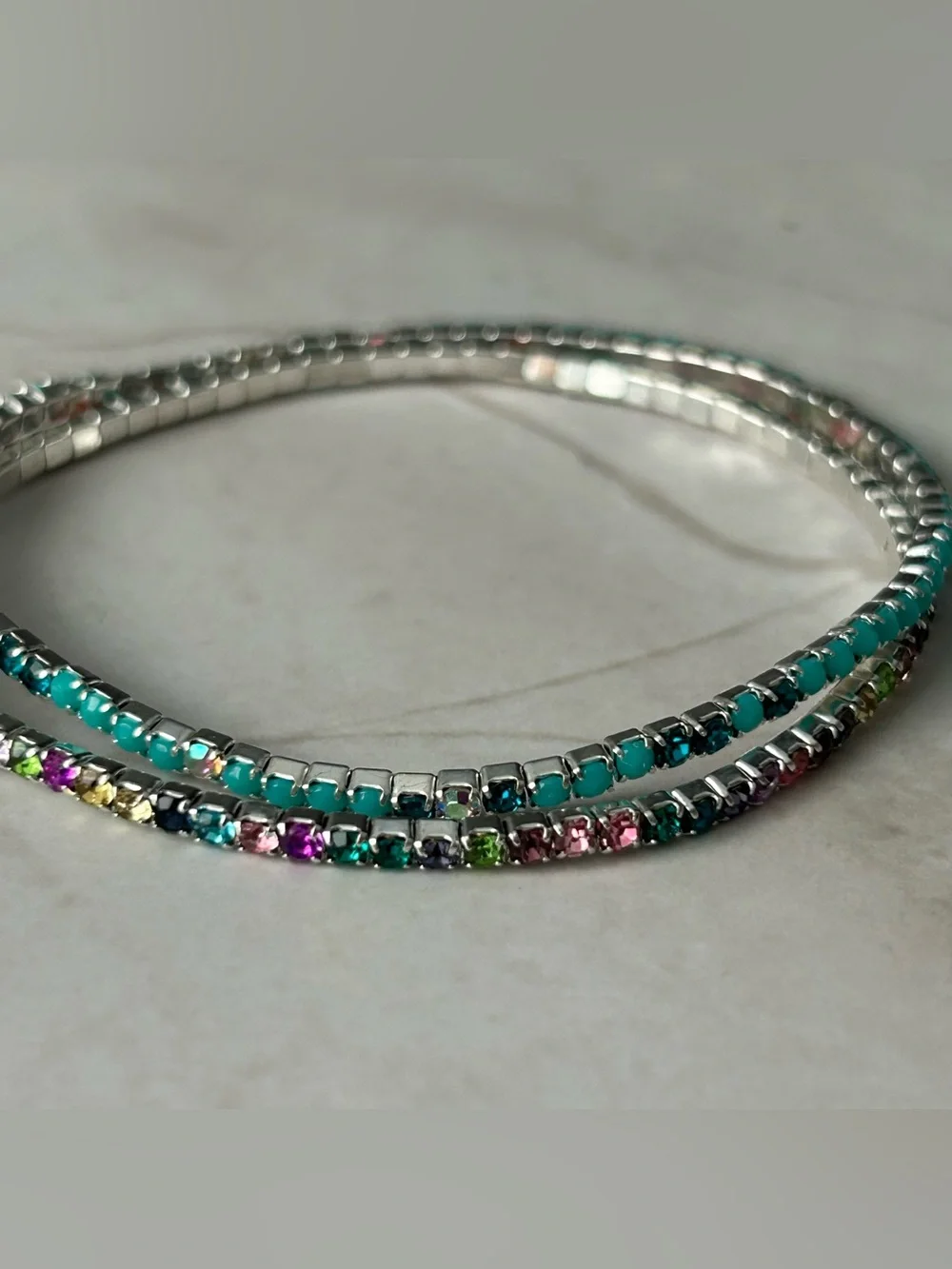 Silver Tone Multi-Color Crystal Bracelet Set